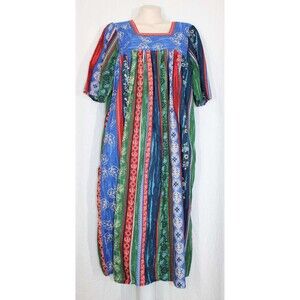 The Vermont Country Store XL Falling Leaves Side Pockets Cotton Muumuu Dress